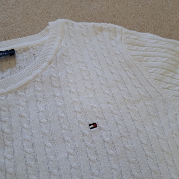 Tommy Hilfiger Sweater Women's Size Large White Cable Knit Short Sleeved NWT - Picture 10 of 12